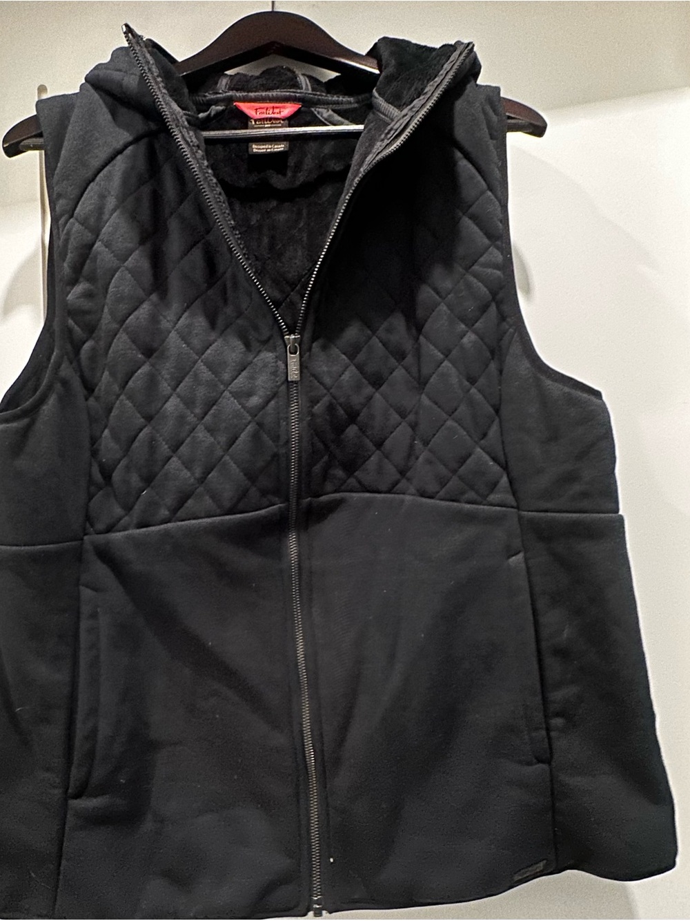 Black Quilted Hooded Vest with Full Zip
